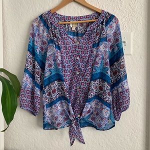 Anthropologie Fig & Flower Tie Front Blouse